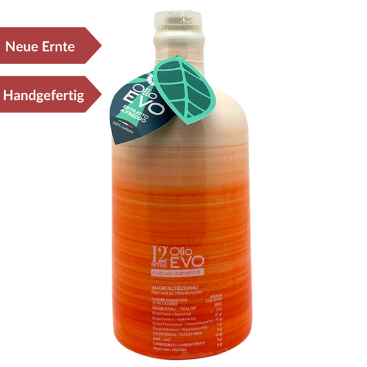 Olivenöl Extravergine 500ml in Keramikflasche (orange) - 12SENSI